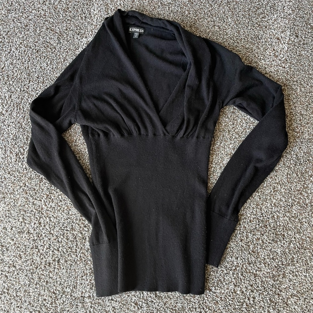 Express Women's Elegant Black V-Neck Sweater